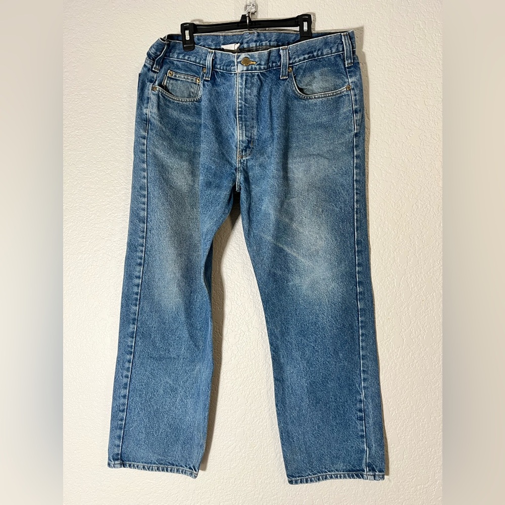 Carhartt relaxed fit men’s jeans 5 pocket pants size 42X30 blue jeans distressed